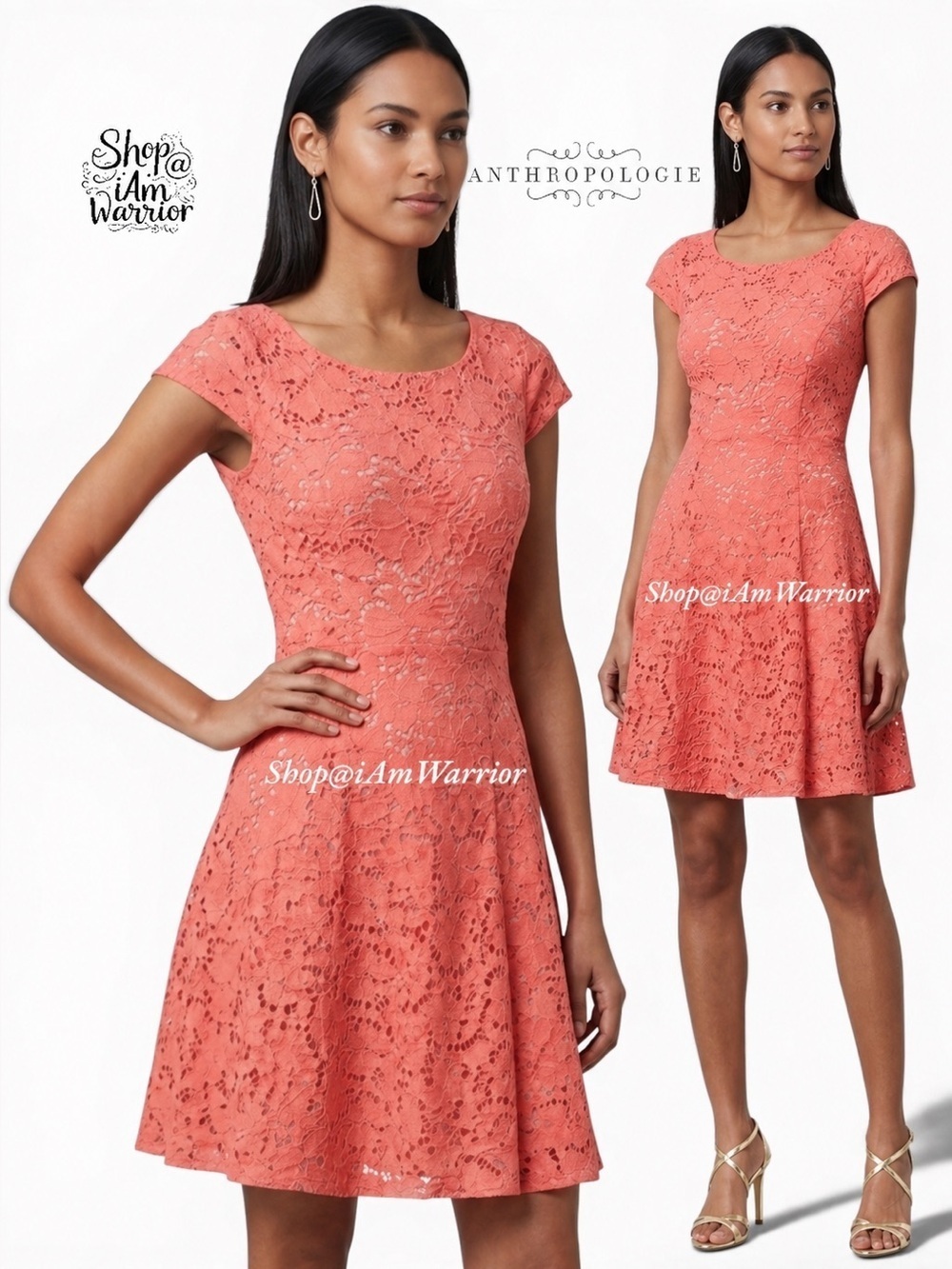 Anthropologie {Maeve} coral pink eyelet lace fit & flare dress *shop@iamwarrior
